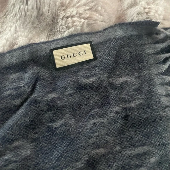 Gucci Unisex Nikky Wool Alpaca Monogram Web Blue Scarf - Picture 7 of 7